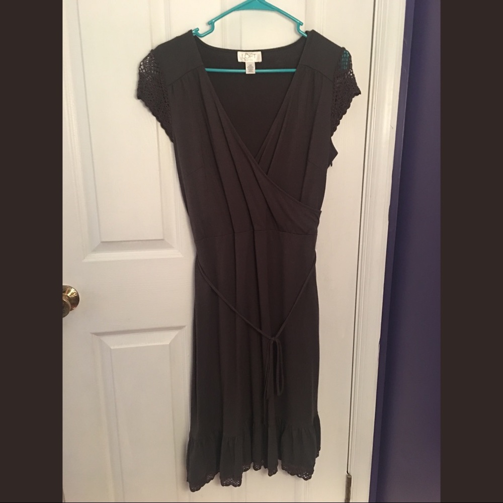 Loft Petite Wrap Dress with Crochet Detail